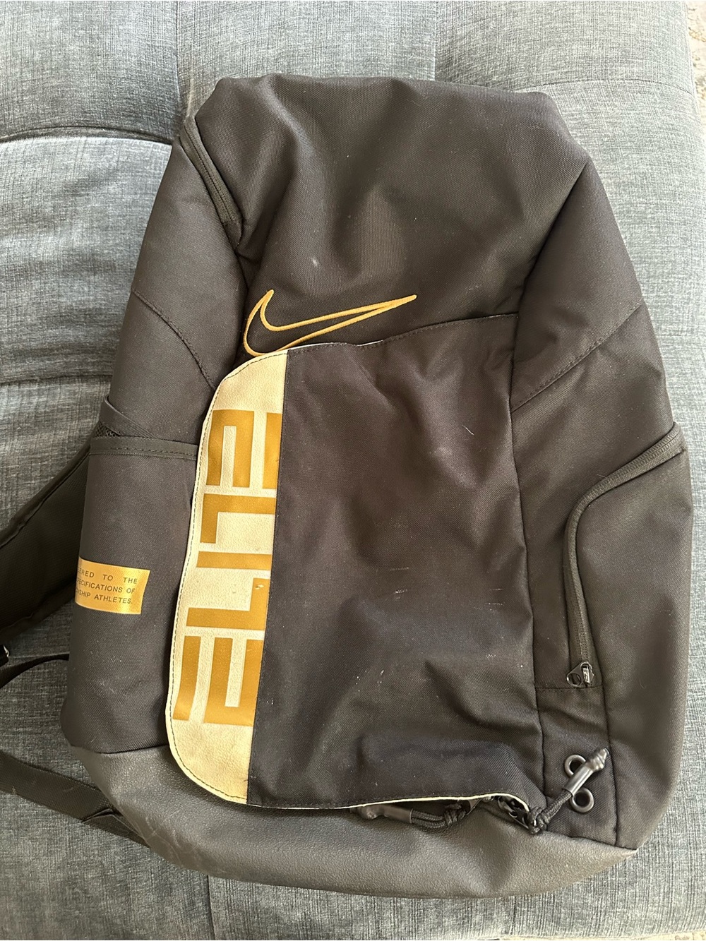 Nike Elite Black Backpack with Gold Swoosh and Accent Panel